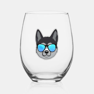 Norwegian Elkhound in Cool Sunglasses Classic T-Sh Stemless Wine Glass