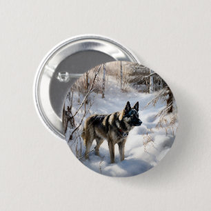 Norwegian Elkhound Let It Snow Christmas 6 Cm Round Badge