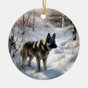 Norwegian Elkhound Let It Snow Christmas Ceramic Tree Decoration