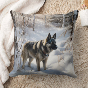 Norwegian Elkhound Let It Snow Christmas Cushion