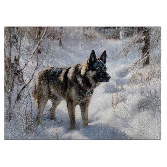 Norwegian Elkhound Let It Snow Christmas Cutting Board (Front)
