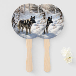 Norwegian Elkhound Let It Snow Christmas Hand Fan