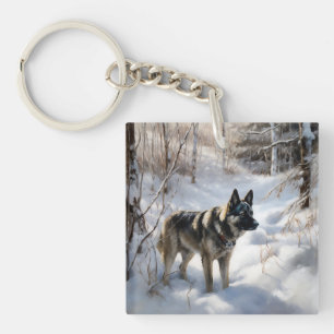 Norwegian Elkhound Let It Snow Christmas Key Ring