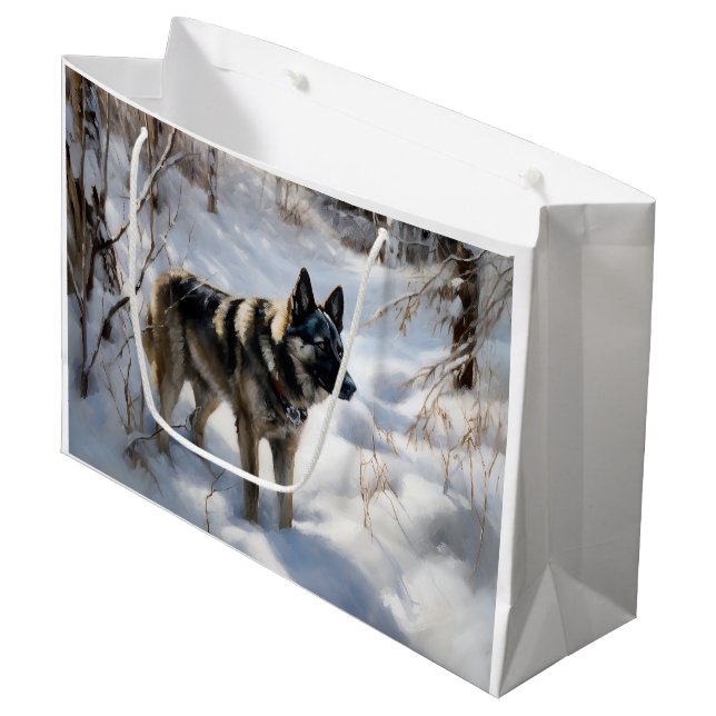 Norwegian Elkhound Let It Snow Christmas Large Gift Bag (Front Angled)