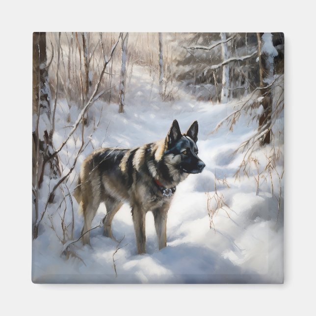 Norwegian Elkhound Let It Snow Christmas Magnet (Front)