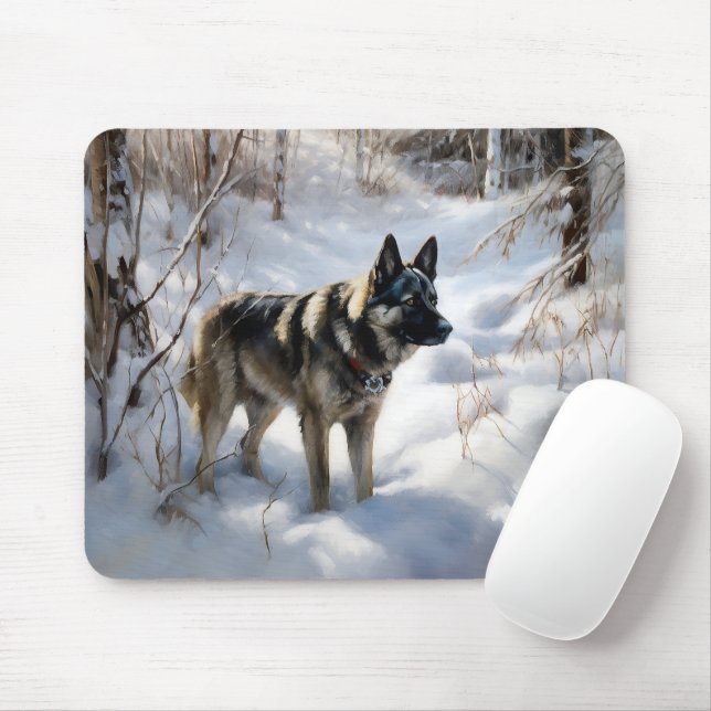 Norwegian Elkhound Let It Snow Christmas Mouse Mat (With Mouse)