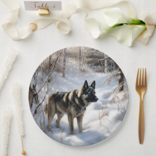 Norwegian Elkhound Let It Snow Christmas Paper Plate
