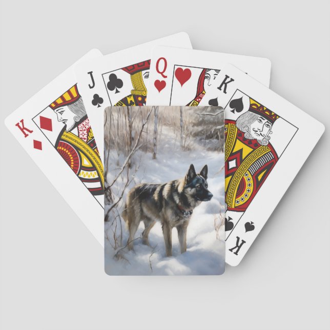 Norwegian Elkhound Let It Snow Christmas Playing Cards (Back)