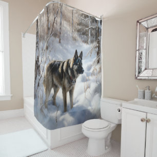 Norwegian Elkhound Let It Snow Christmas Shower Curtain