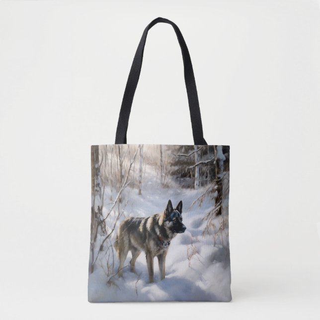 Norwegian Elkhound Let It Snow Christmas Tote Bag (Front)