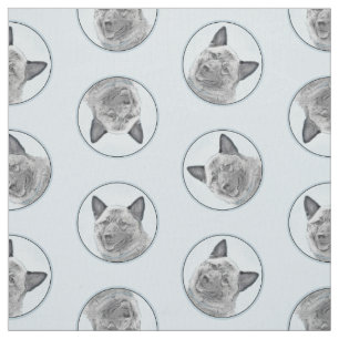 Norwegian Elkhound Painting Cute Original Dog Art Fabric