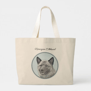 Norwegian Elkhound Painting Cute Original Dog Art Large Tote Bag