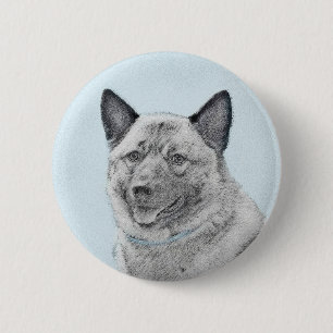 Norwegian Elkhound Painting - Original Dog Art 6 Cm Round Badge