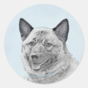 Norwegian Elkhound Painting - Original Dog Art Classic Round Sticker