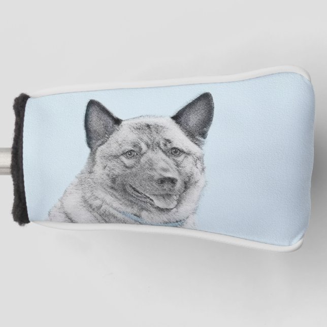Norwegian Elkhound Painting - Original Dog Art Golf Head Cover (Front)
