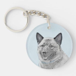 Norwegian Elkhound Painting - Original Dog Art Key Ring