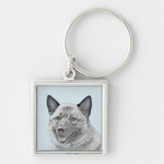 Norwegian Elkhound Painting - Original Dog Art Key Ring (Front)