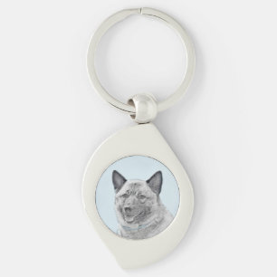 Norwegian Elkhound Painting - Original Dog Art Key Ring
