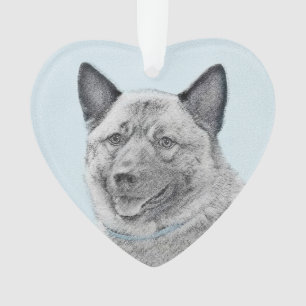 Norwegian Elkhound Painting - Original Dog Art Ornament