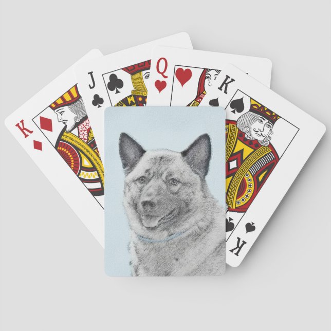 Norwegian Elkhound Painting - Original Dog Art Playing Cards (Back)