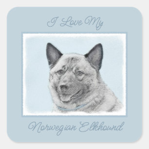 Norwegian Elkhound Painting - Original Dog Art Squ Square Sticker
