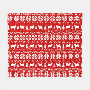 Norwegian Elkhound Silhouettes Christmas Holiday Fleece Blanket
