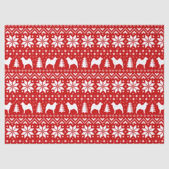 Norwegian Elkhound Silhouettes Christmas Pattern Tissue Paper (Front)