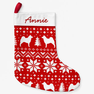 Norwegian Elkhound Silhouettes Holiday Pattern Small Christmas Stocking