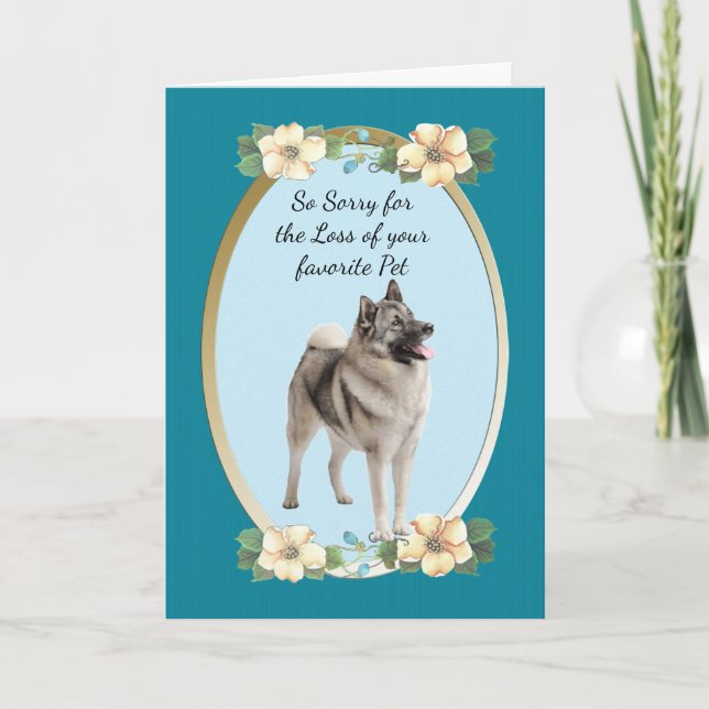 Norwegian Elkhound Teal Floral Sympathy - Pet Loss Card (Front)
