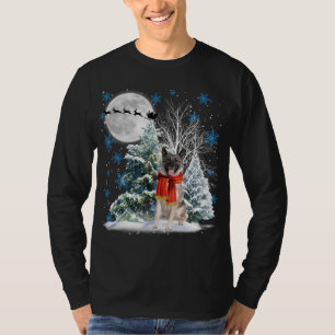 Norwegian Elkhound Under Moonlight Snow Christmas T-Shirt