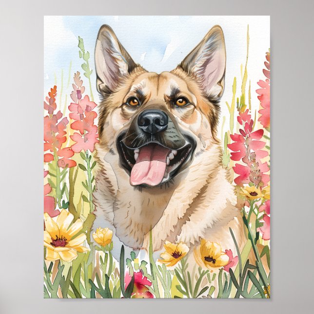 Norwegian Elkhound Watercolor Dog Poster Art (Front)