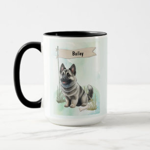 Norwegian Elkhound Watercolor Personalised Dog Mug