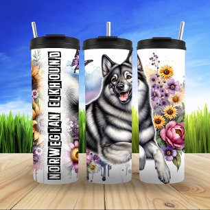 Norwegian Elkhound's Flowered Forest Thermal Tumbler