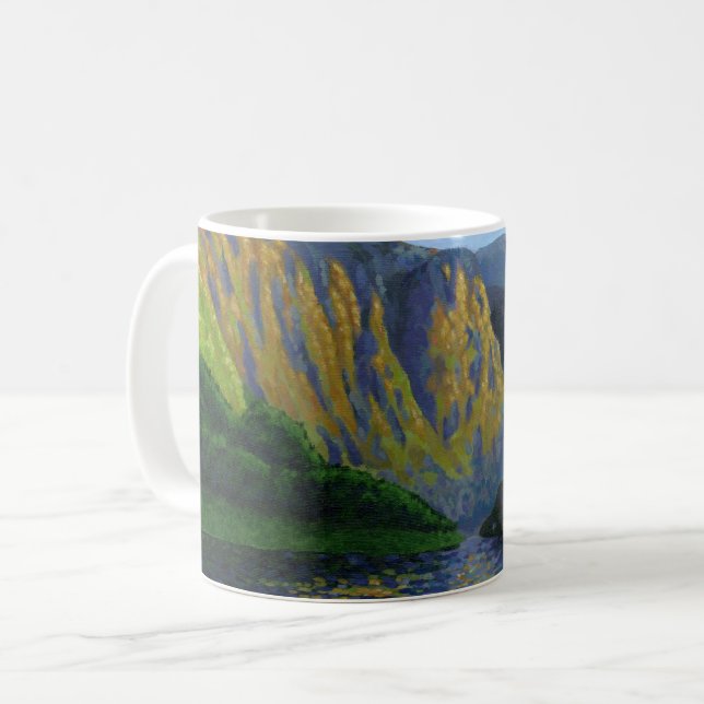 Norwegian fjord approaching sunset coffee mug (Front Left)