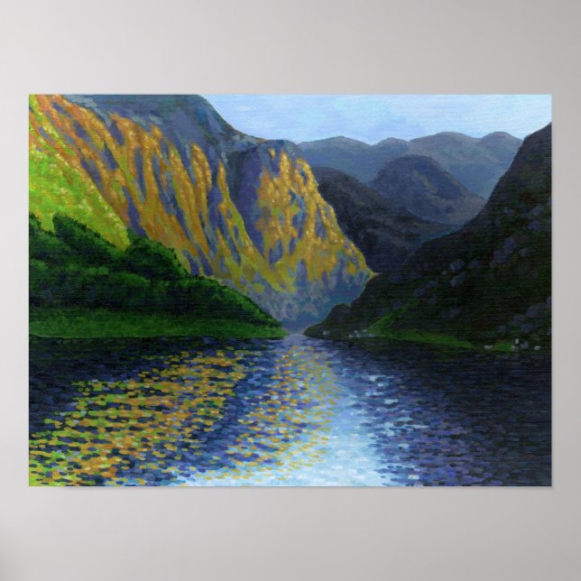 Norwegian fjord approaching sunset poster (Front)