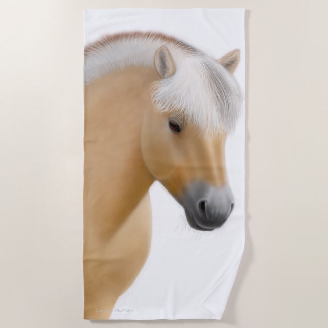 Norwegian Fjord Horse Art Beach Towel (Front)