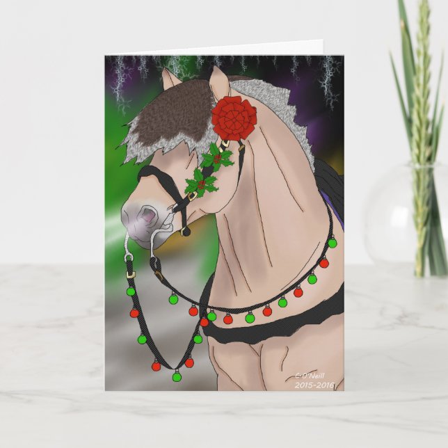 Norwegian Fjord Horse Christmas Stallion Christmas Holiday Card (Front)