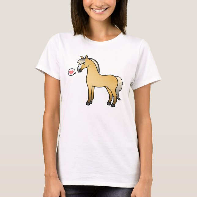 Norwegian Fjord Horse Love Cartoon Illustration T-Shirt (Front)