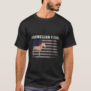Norwegian Fjord Horse With Us American Flag T-Shirt