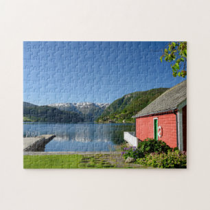 Norwegian fjord view and boathouse jigsaw puzzle