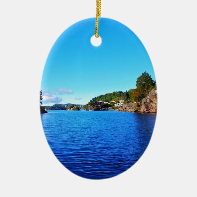 Norwegian fjords ceramic tree decoration (Front)