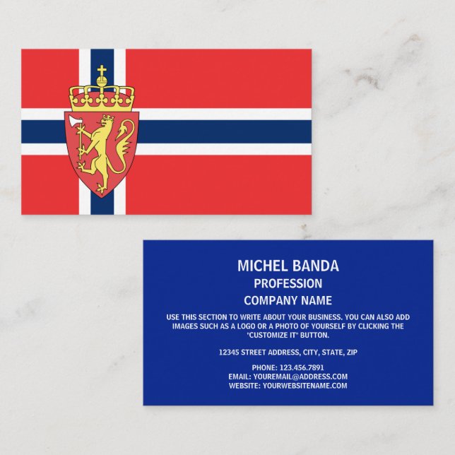 Norwegian Flag & Coat of Arms, Flag of Norway Business Card (Front/Back)