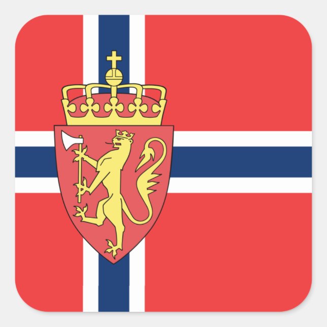 Norwegian Flag & Coat of arms, Flag of Norway Square Sticker (Front)
