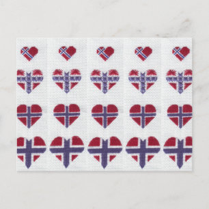 Norwegian Flag Heart Cross Stitch Nordic Norway Postcard