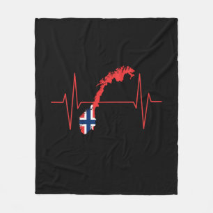 Norwegian Flag Heartbeat Fleece Blanket