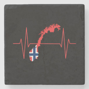 Norwegian Flag Heartbeat Stone Coaster