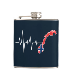 Norwegian Flag Norway Flag Norge Heartbeat Hip Flask