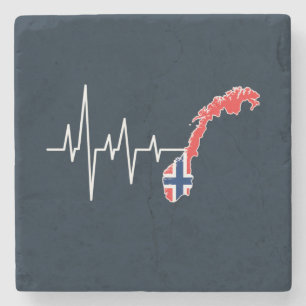 Norwegian Flag Norway Flag Norge Heartbeat Stone Coaster