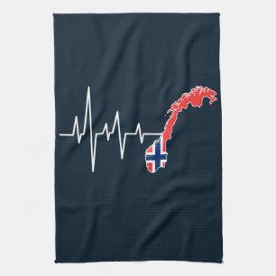 Norwegian Flag Norway Flag Norge Heartbeat  Tea Towel