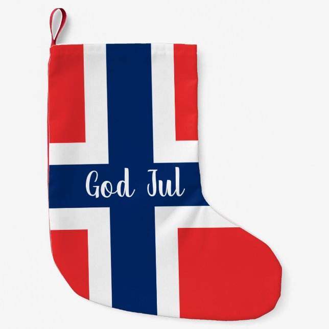 Norwegian flag of Norway God Jul Christmas Small Christmas Stocking (Front)